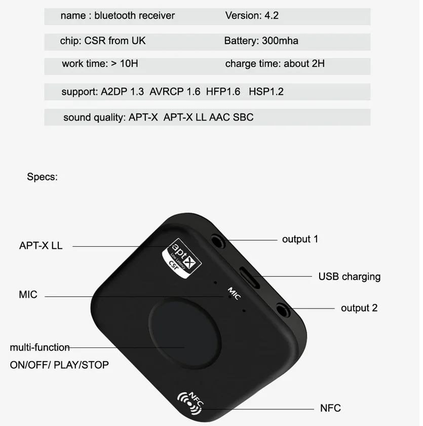B7 беспроводной Bluetooth 4 2 приемник aptX LL с низкой задержкой два порта аудио NFC