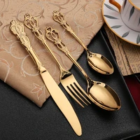 gold cutlery set stainless steel dinnerware set 481624 pcs knives forks coffee spoons dining tableware set wedding decoration
