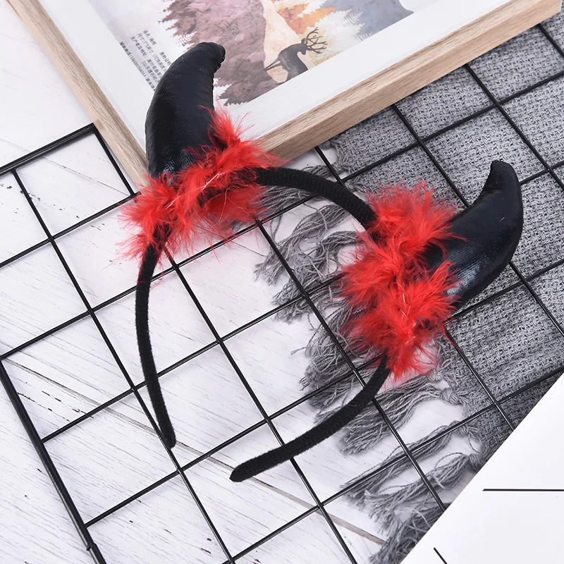 

Adult Children Halloween Devil Headband Cosplay Costume Fancy Party Glitter Demon Horn Fluffy Plush Hair Hoop Xmas Party Prop