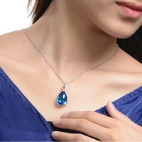 black angel 2020 water drop shape sky blue topaz sapphire choker 925 silver birthstone pendant necklace for women jewelry gift