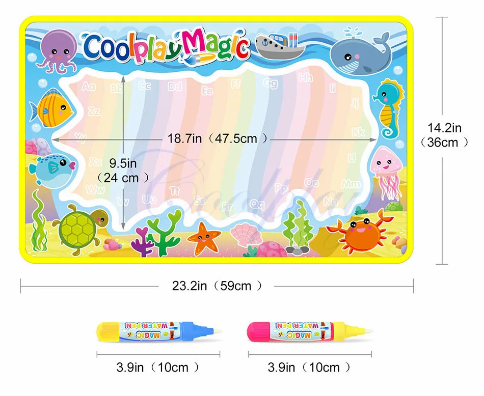 Coolplay 59x36 см Радужный коврик для рисования водой и 2 ручки водный коврик для рисования книги-раскраски коврик для рисования водой Рождественский подарок для детей