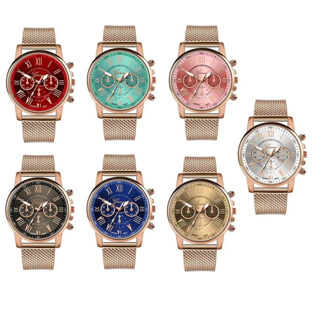 

Bussiness Women's Watches Fashion Geneva Brand Roman Numeral Simple Clock Kol Saati Montre Femme Relogio Feminino Reloj Mujer