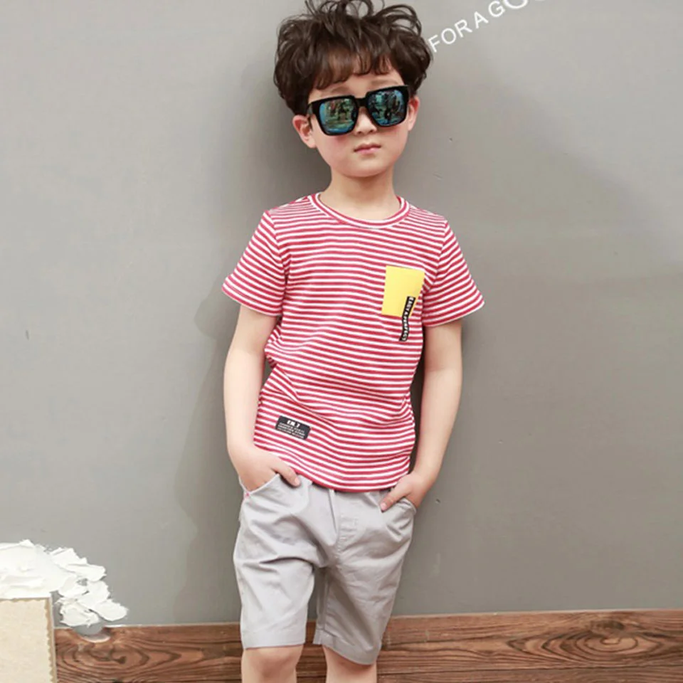 

New 2021 Fashion Summer Newborn Baby Boy Clothes Sets 2 Colors Striped T-shirt + Shorts Outfits Clothes Baby Boys Clothing Set