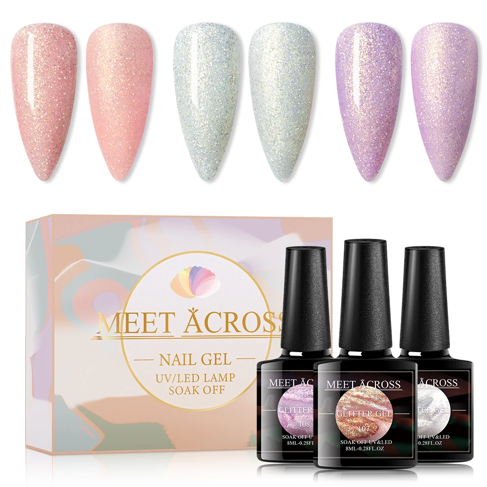 MEET ACROSS 3 шт. Блестящий Гель лак для ногтей набор розовых блесток цветной