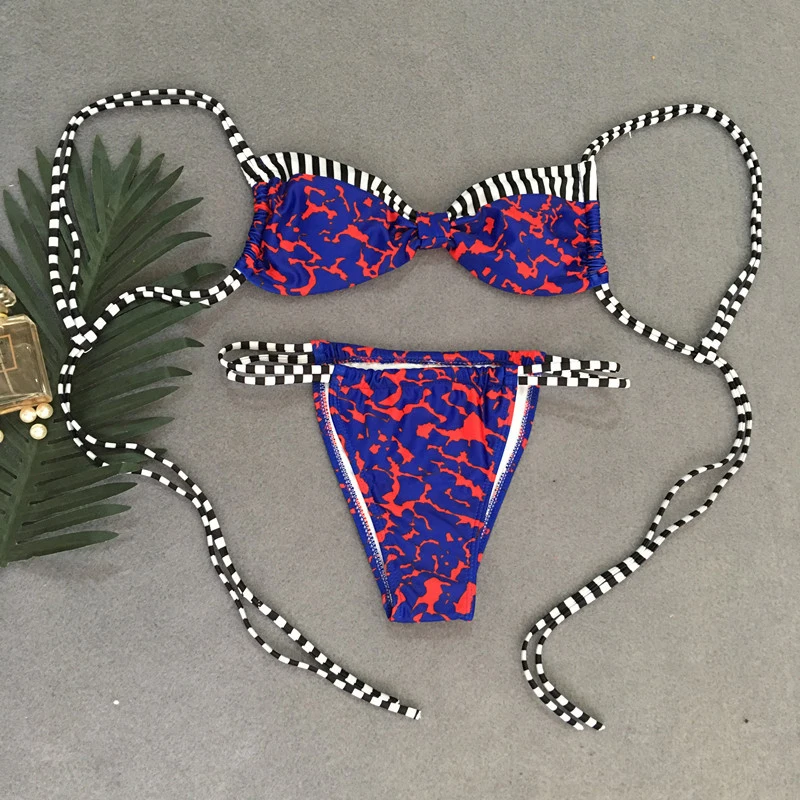 Женский купальник на бретельках с низкой талией бикини оборками пляжная одежда