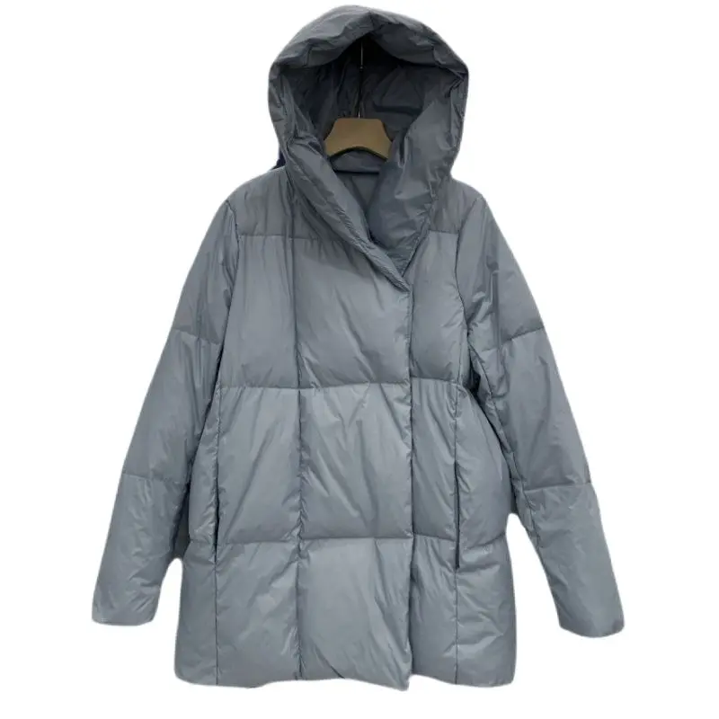 

Женский легкий пуховик в Корейском стиле, свободная повседневная однобортная зимняя куртка, модная однотонная верхняя одежда с капюшоном