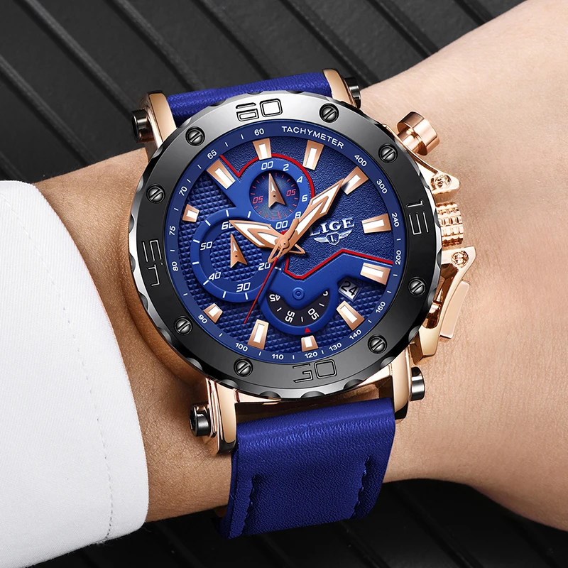 Часы наручные LIGE Мужские кварцевые брендовые Роскошные спортивные