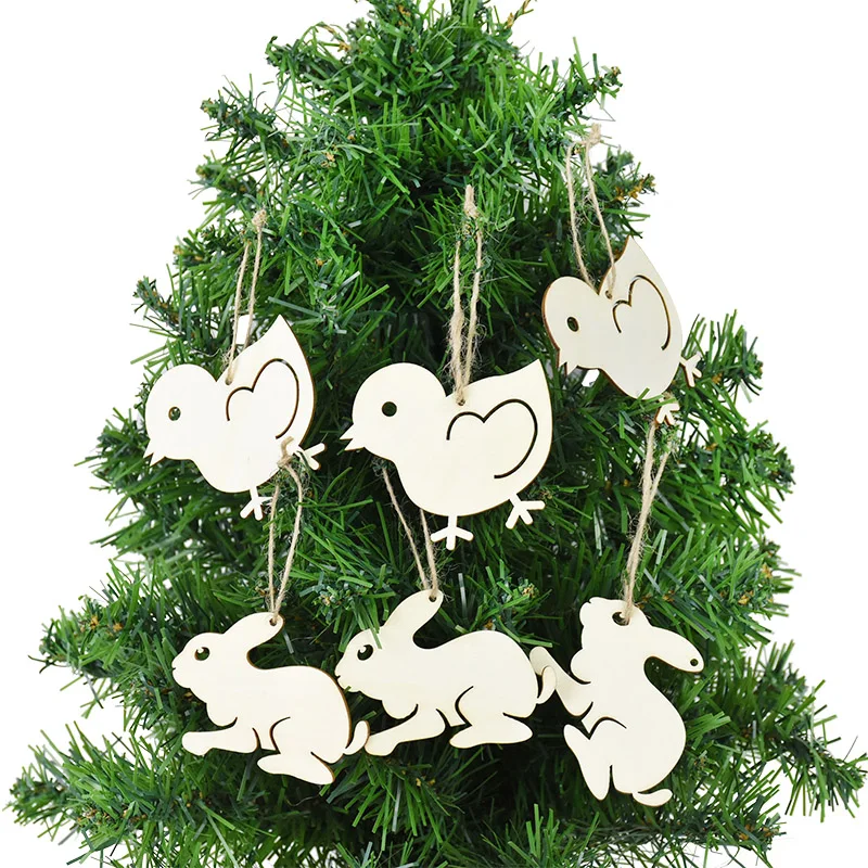 

10pcs Happy Easter Nature Wooden Bunny Rabbit Eggs Chick Buterflies Tags Easter Decorations for Home DIY Craft Hanging Ornaments