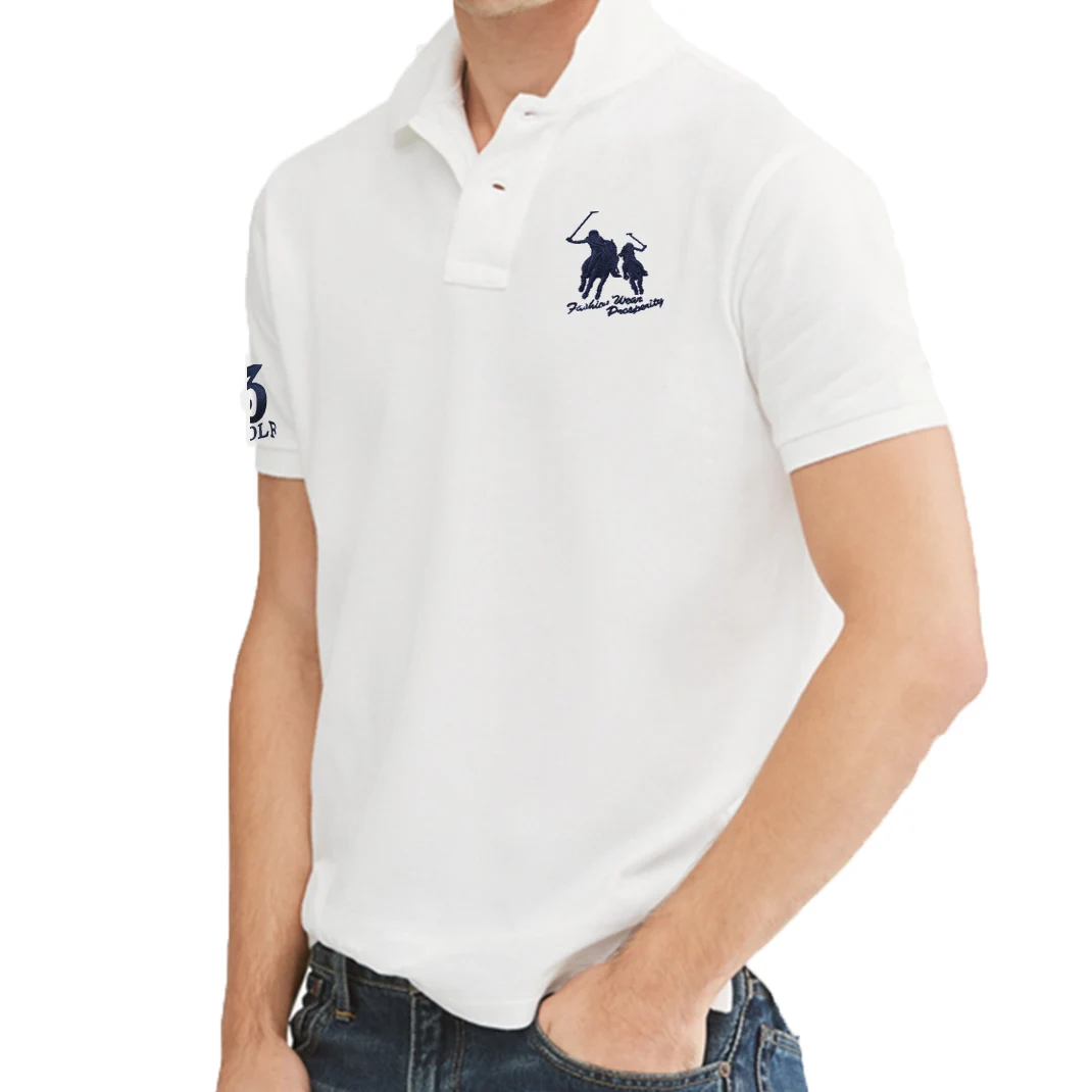 

100% Cotton Summer New Style Men's Short-Sleeved Polos Shirt Casual Big-Horse Logo Men's Polos Shirt Fashion Lapel Men's Shirt