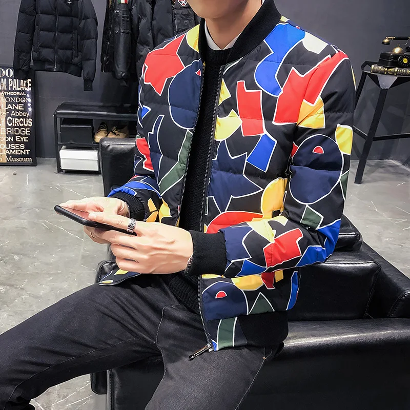 С буквенным принтом Белый пуховик на утином пуху для мужчин зимний жакет девочки