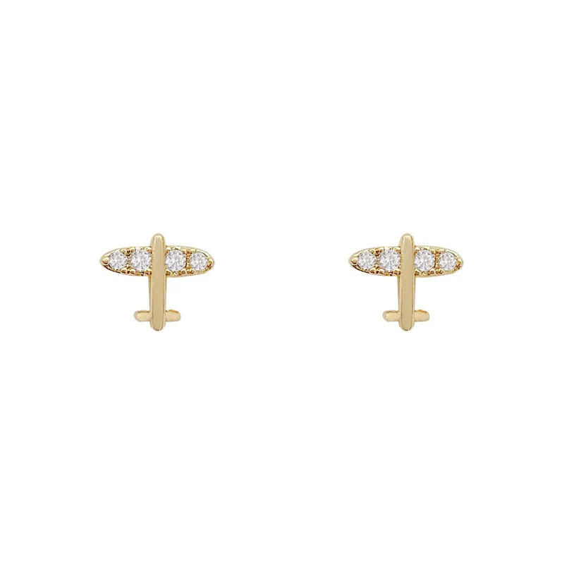 

Copper Micro Inlay Design Small Plane Women's Ear Stud 2021 Sport New arrival Earring for women Luxurious Bridal Wedding