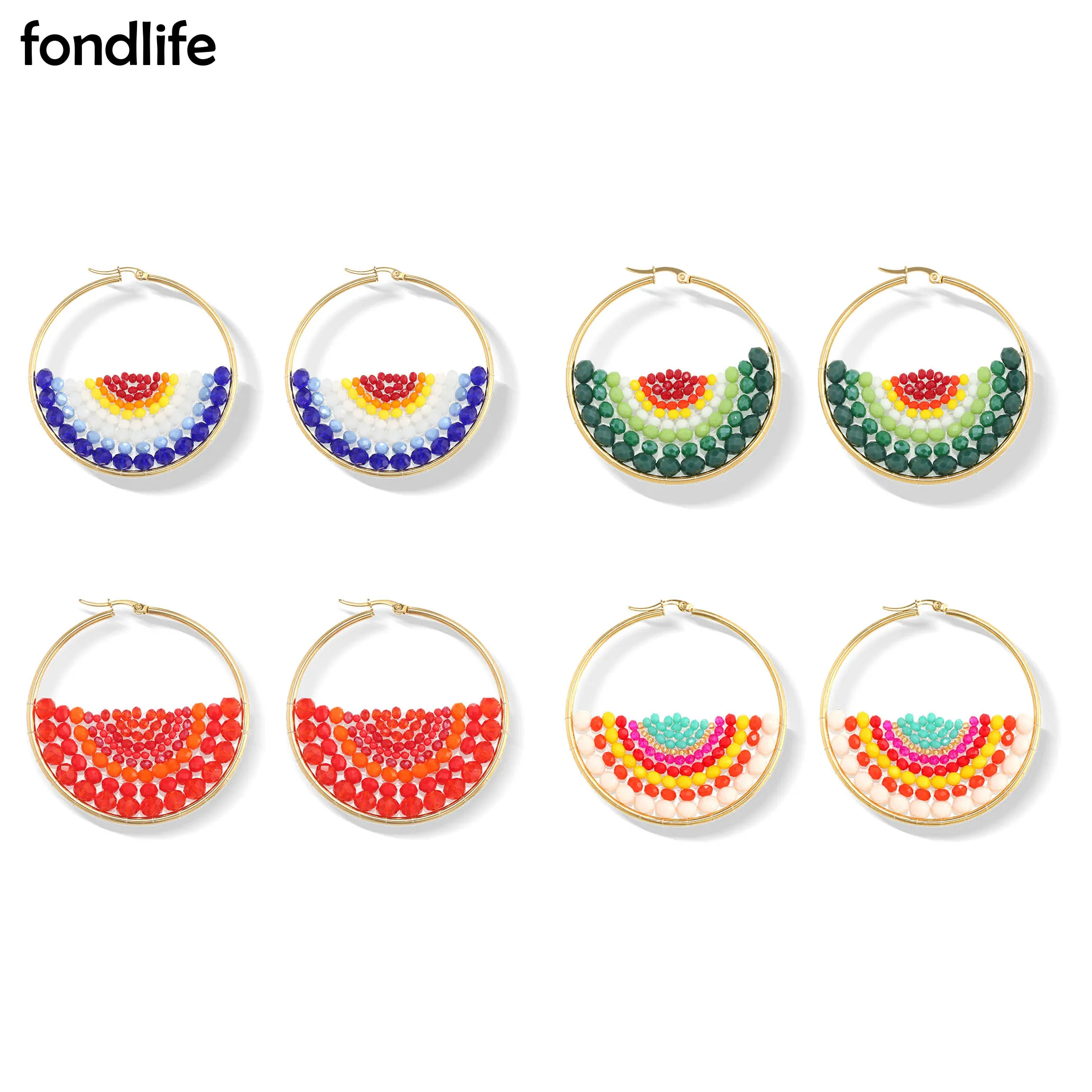 

Bohemian Colorful Elegant Rainbow Glass Crystal Beads Stainless Steel Earring Women Girl Personality Party Gift Summer Jewelry