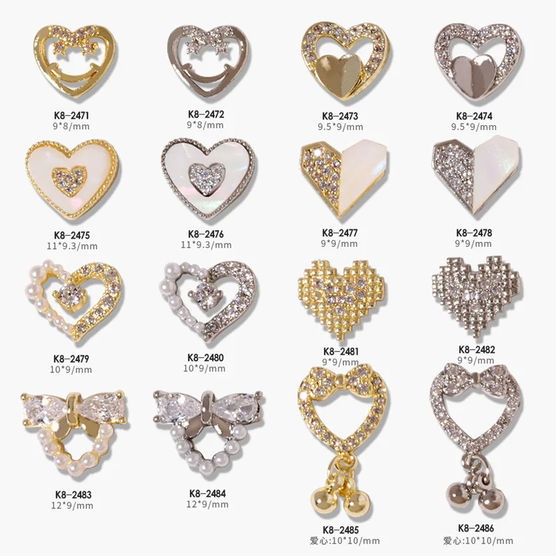 

3pcs/New manicure love zircon jewelry luxury color super flash three-dimensional diamond smile nail accessories love pendant