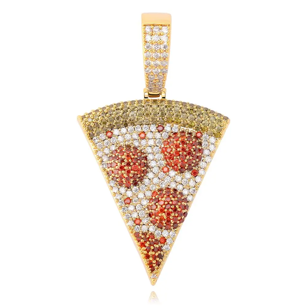 Gold TOPGRILLZ Iced Out пиццы кулон и ожерелье медный Золотой Серебряный цвет микро украшенное кубическими камнями Циркон хип хоп ювелирные изделия подарок для мужчин - Окраска металла: Gold