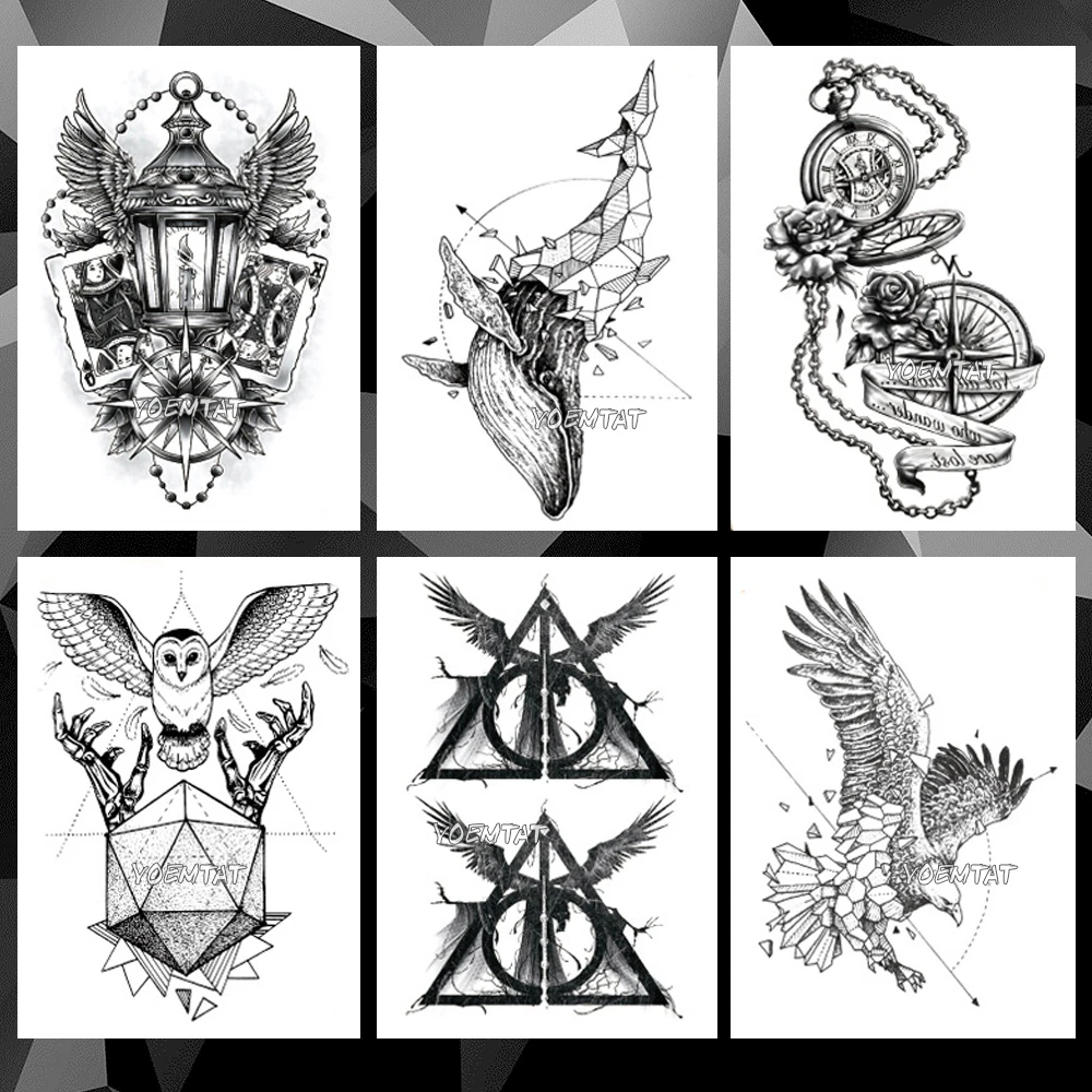 Водостойкая Временная тату-наклейка с изображением маяков совы Кита линия часов