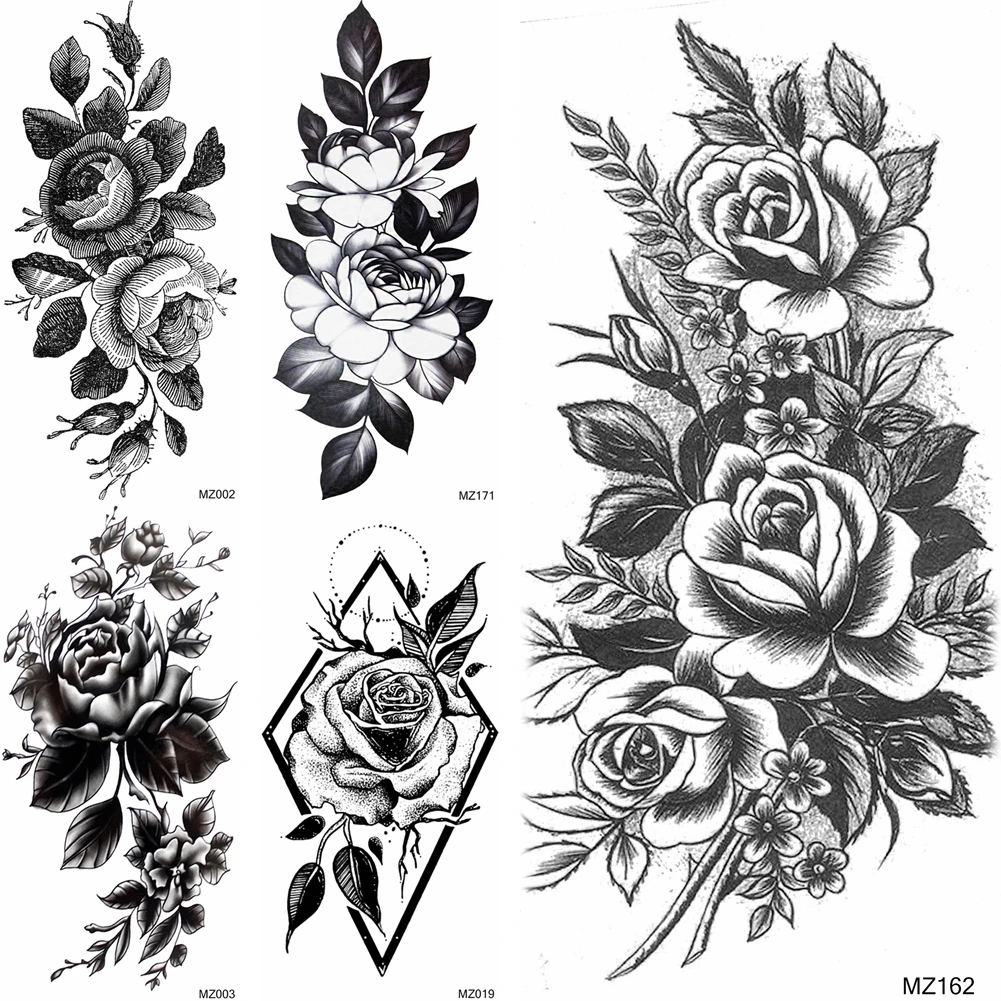 

Black Flower Temporary Tattoos Sticker 3D Fake Geometric Pencil Sketch Tatoo For Women Body Art Arm Waterproof Tattoos For Party