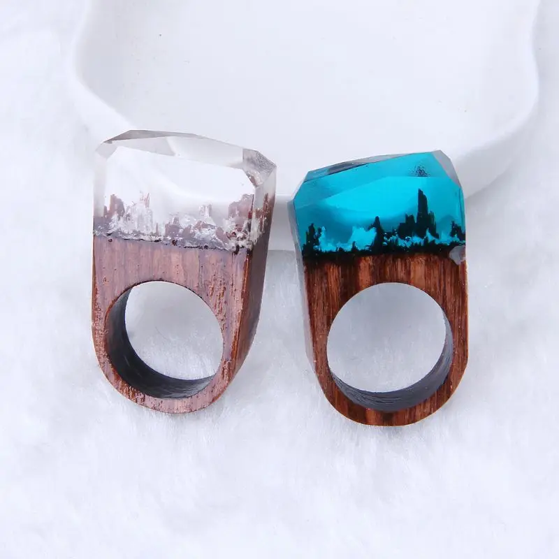 K3ND кольцо ручной работы из дерева и смолы с тайным пейзажем леса внутри ювелирные