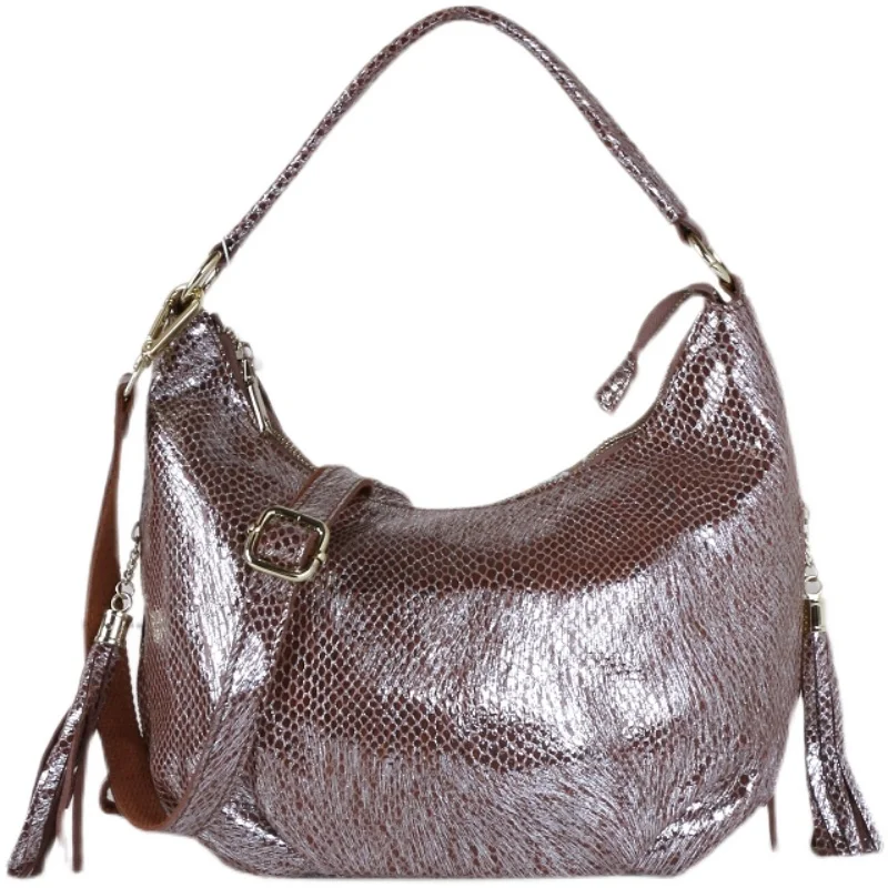 Fashion Vegan Leather Women Hobo Ladies Soft  Bag Casual Tassel  Crossbody Handbag Female Large Tote Snake leather bag