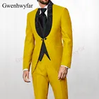 Gwenhwyfar 2021 мужские костюмы на заказ мужские костюмы для свадебной вечеринки с воротником-стойкой с двумя способами пуговиц, желтые смокинги