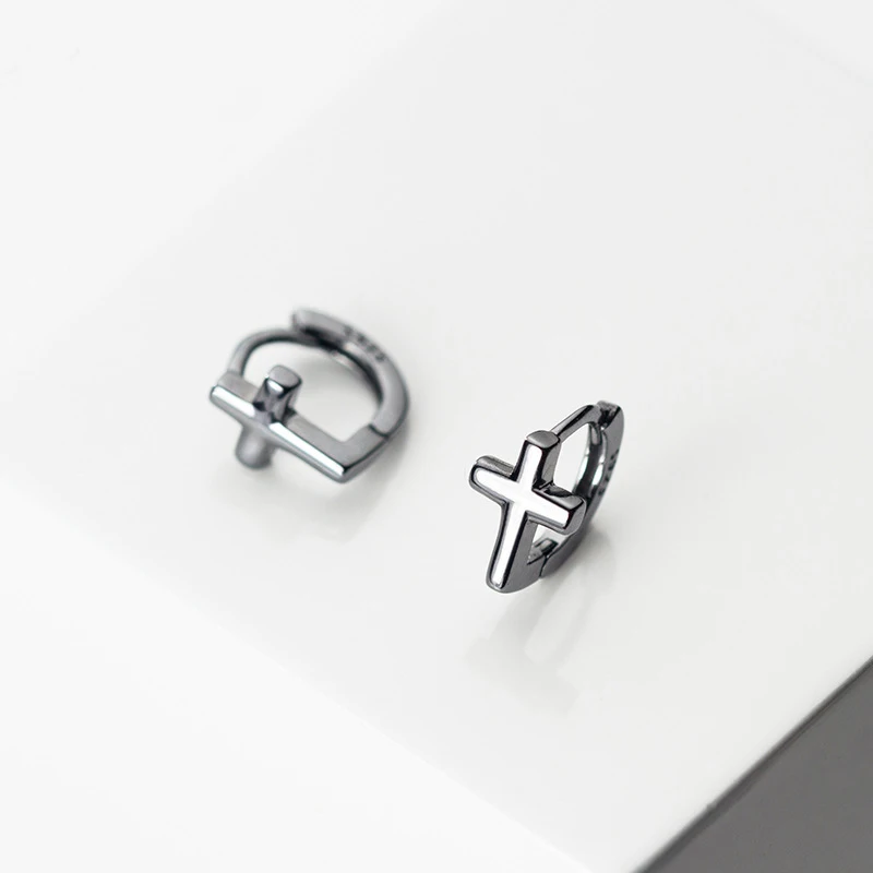 

Cross Earrings Real 925 Sterling Silver White Gold and Black Cross Clip On Earrings Cute Earrings for Women Girl Boy Men Unisex