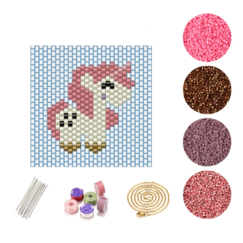 

FAIRYWOO Unicorn Necklace For Women Miyuki Beads DIY Kit Accessories Pink Jewelry Making Kit Handmade Animals Choker Wholesale