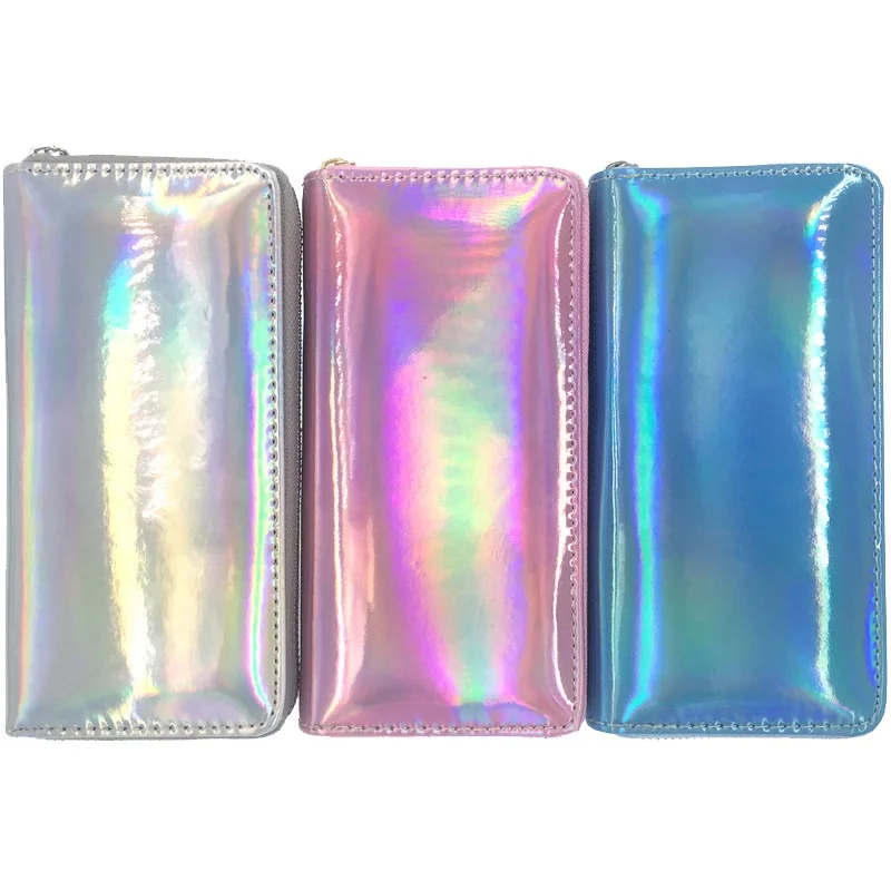

High Gloss Laser PU Leather Long Wallet Women Long Zipper Coin Purses Clutch Wallet Female Money Credit Card Holder