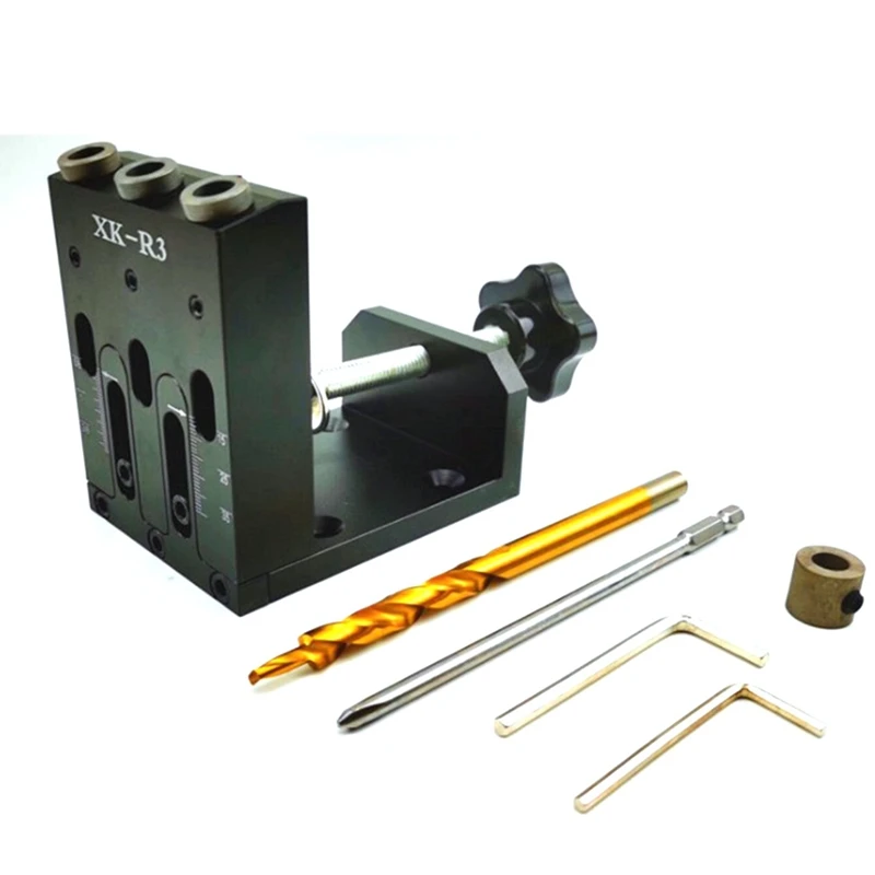 

Карман отверстие джиг комплект со встроенным зажим и масштаб, шаблона для отверстий под косой, 3 отверстия Деревообработка бурения под угло...