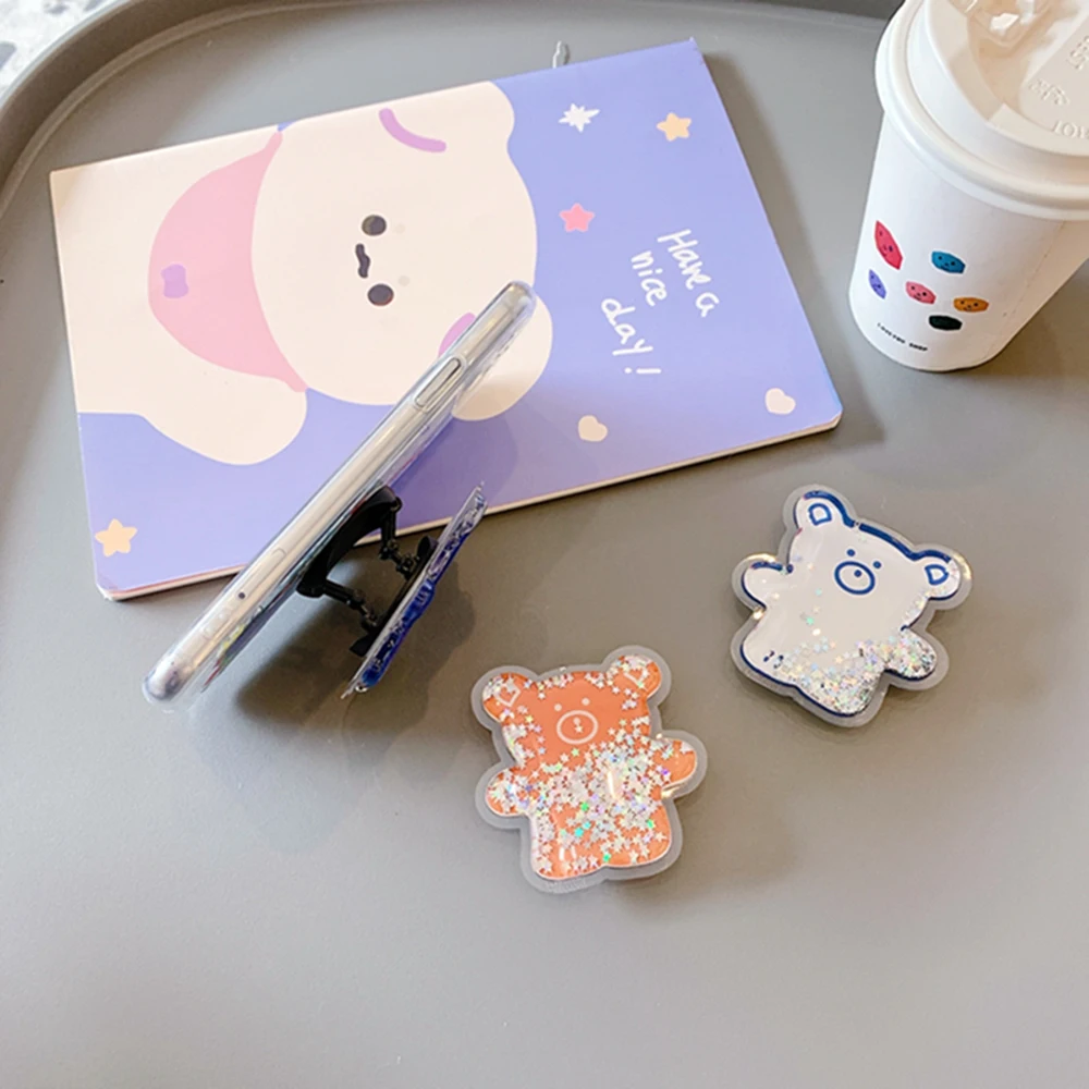 new universal cute cartoon summer quicksand foldable mobile phone finger ring bracket handle air bag bracket accessories free global shipping