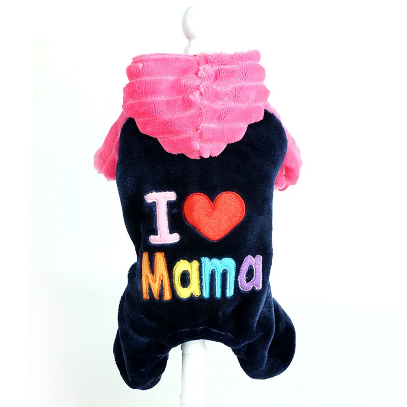 Dog Puppy Jumpsuit Hoodies Indoor Clothes Winter Warm Flannel Pajamas Pjs for Small Dogs Cat Clothing I Love Mama Pet Costume |