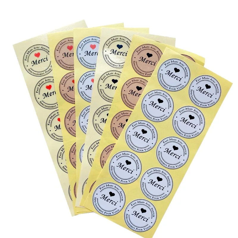 

1000Pcs wholesale Merci love envelope seal specialement pour vous sealing stickers white cowhide transparent 3.5cm