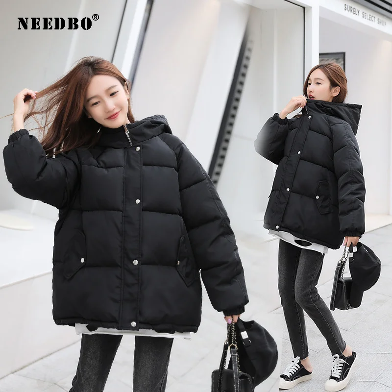 NEEDBO Winter Jacket Women Hood Plus Size Parka Casaco Cotton Ladies Puffer Female Coat Women Elegant Warm Parka Mujer Outwear