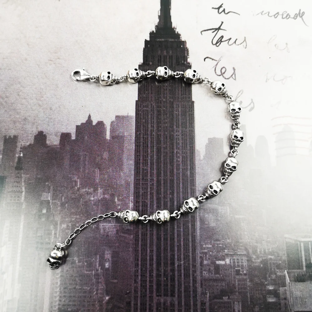 Браслет в виде черепов из стерлингового серебра 925 пробы унисекс подарок для