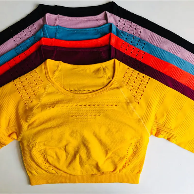 Женская спортивная рубашка с длинным рукавом бесшовный трикотажный топ для йоги