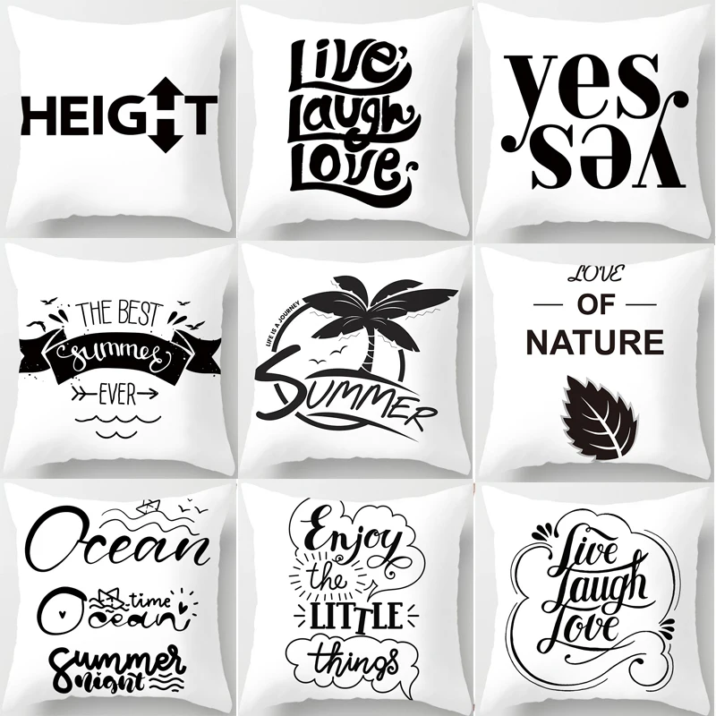 

Наволочки с буквенным рисунком, наволочки, наволочки для подушек, домашняя искусственная Обложка, черный, белый цвет, фотография