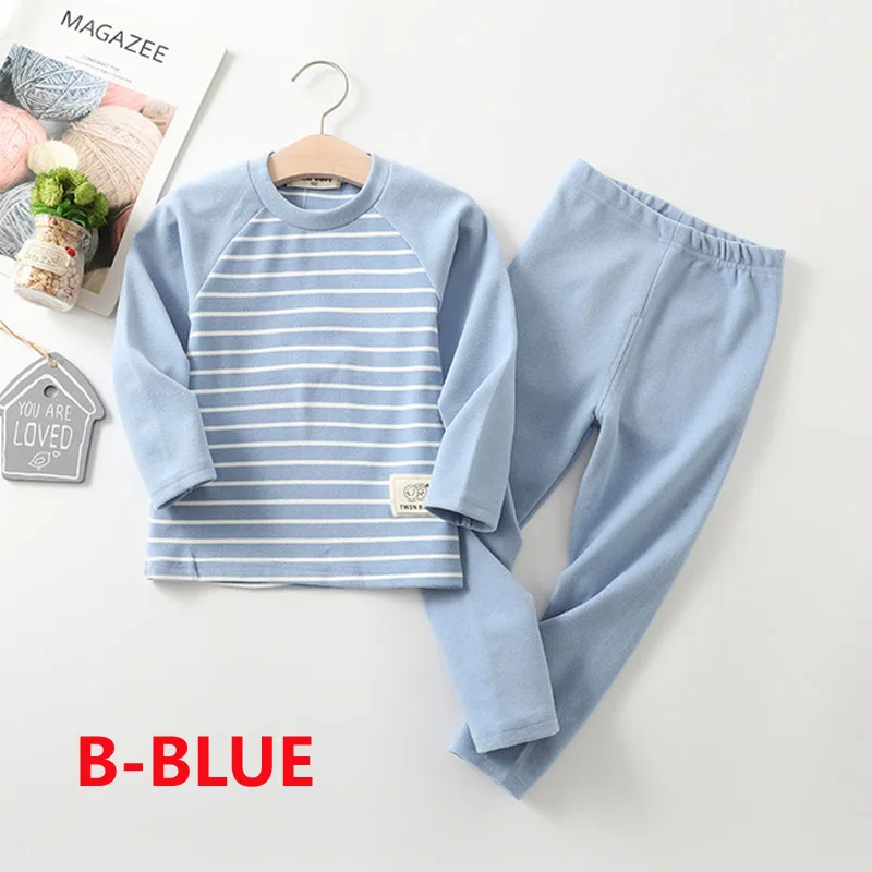 B-blue Зимние детские пижамные комплекты теплые пижамы для мальчиков, плотная одежда для сна для девочек флисовое термобелье для детей 2-10 лет - Цвет: B-blue
