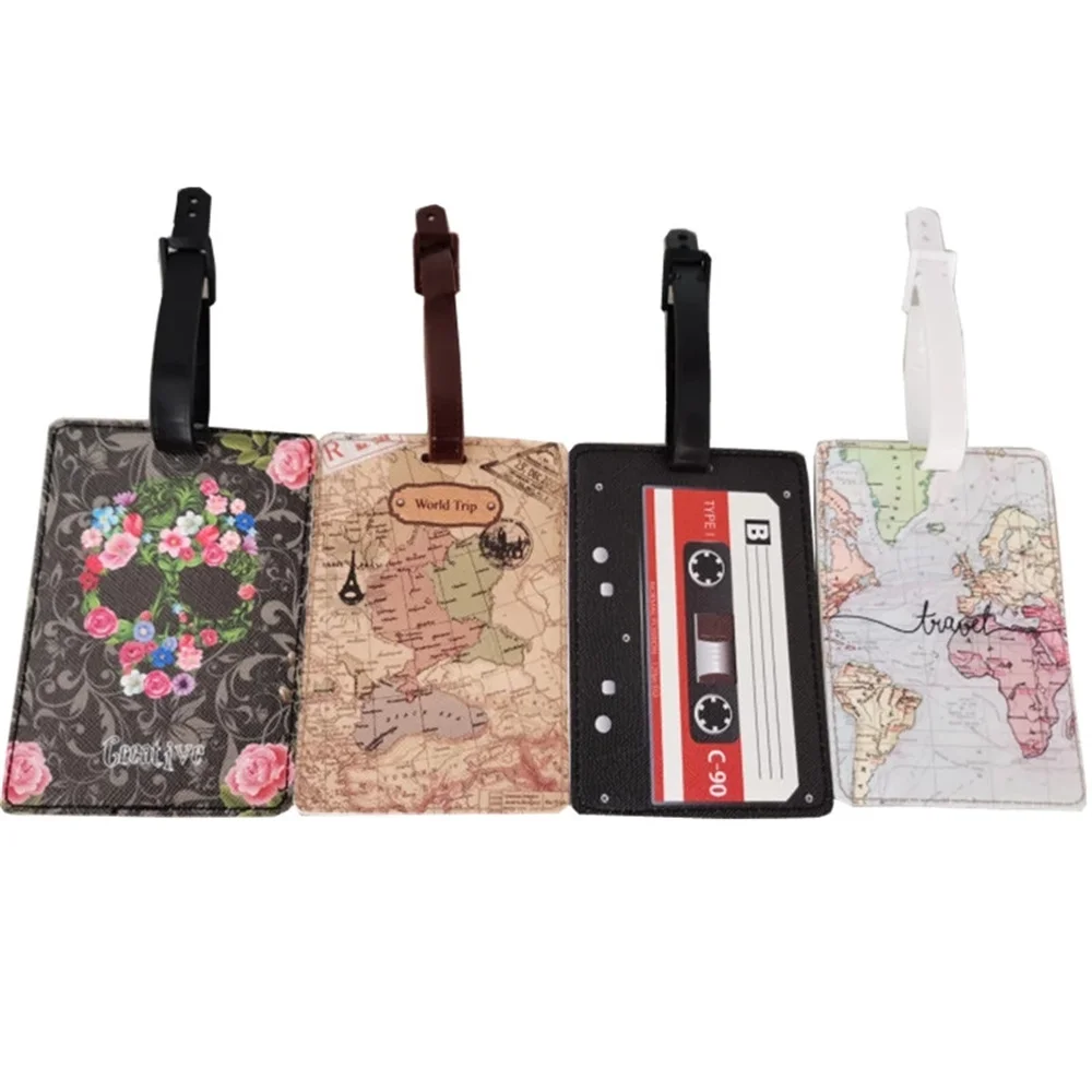 2021 New Creative World Map Luggage Tag Travel Accessories Pu Suitcase Id Address Holder Baggage Boarding Tag Portable Label