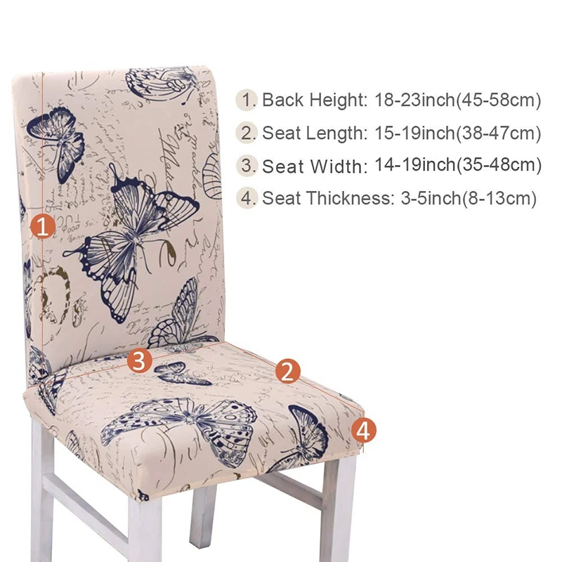 

4PCS Dining Room Chair Slipcovers Spandex Fabric Stretch Removable Washable Butterfly Pattern Dining Chair Covers for Hotel Cere