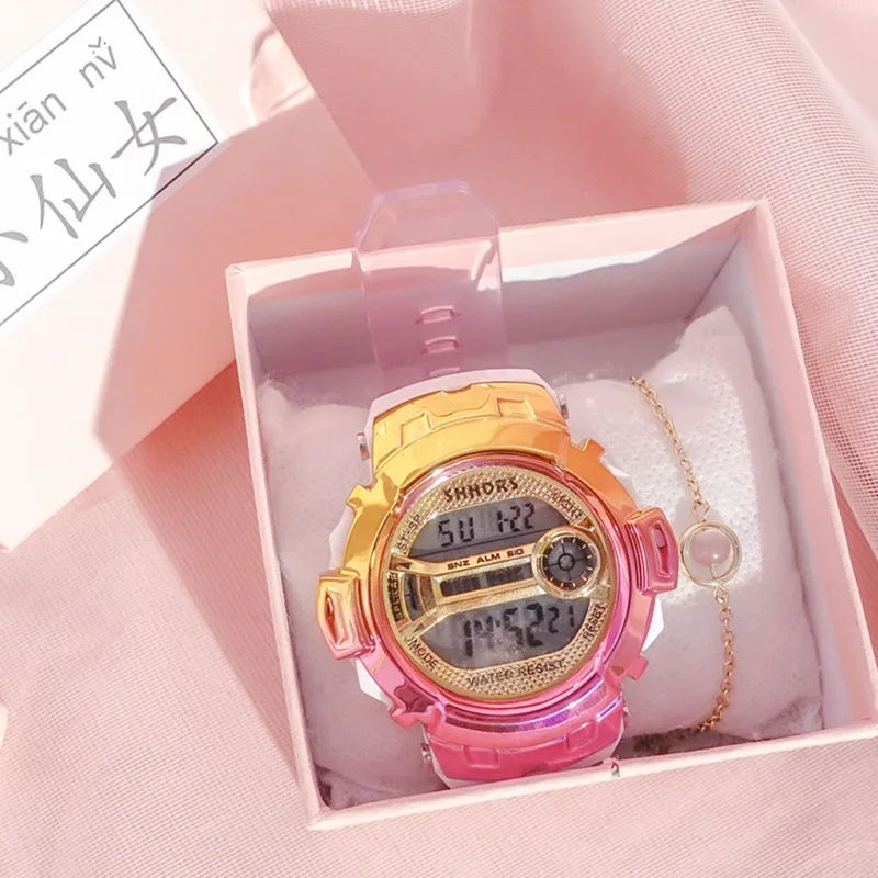 Модные уникальные прозрачные красочные светодиодный женские спортивные часы