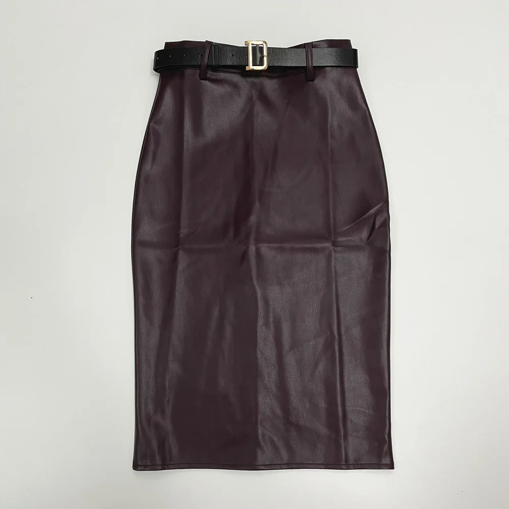 

Leather skirt from wrapping paper with winter belt 2021 new women's mid-length fashion mid-length upper waist sheath