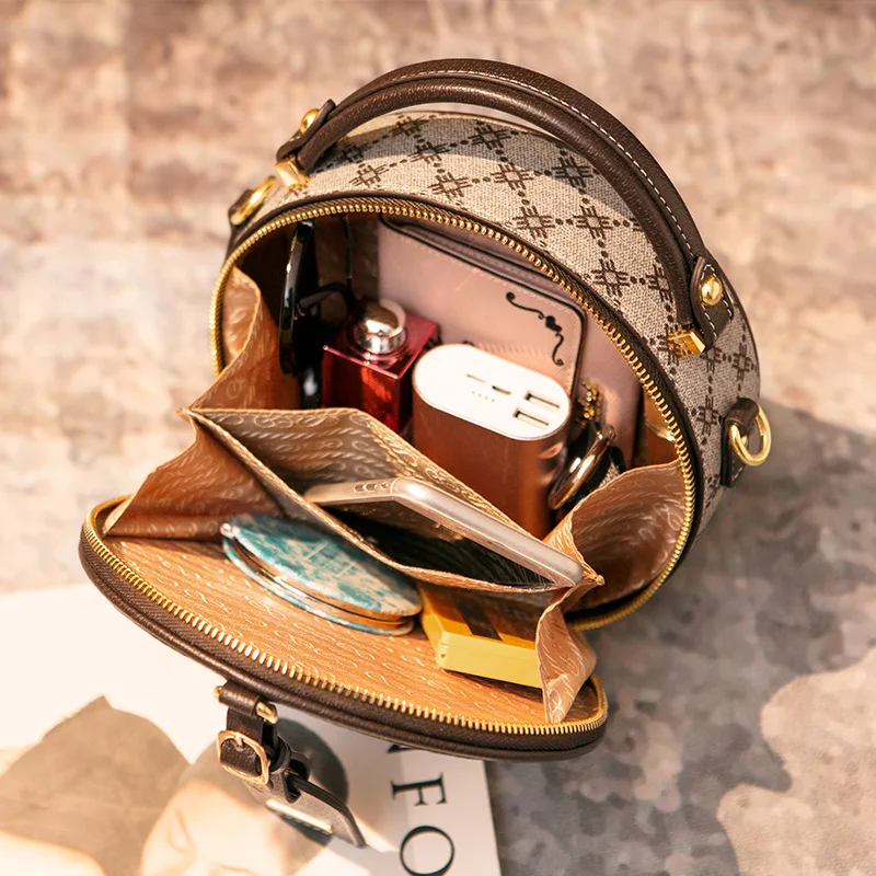 

Genuine Leather High Quality Handbags for Women 2020 New Mini Round Shoulder Messenger Bag Ladies Fashionable Purses Louis Brand