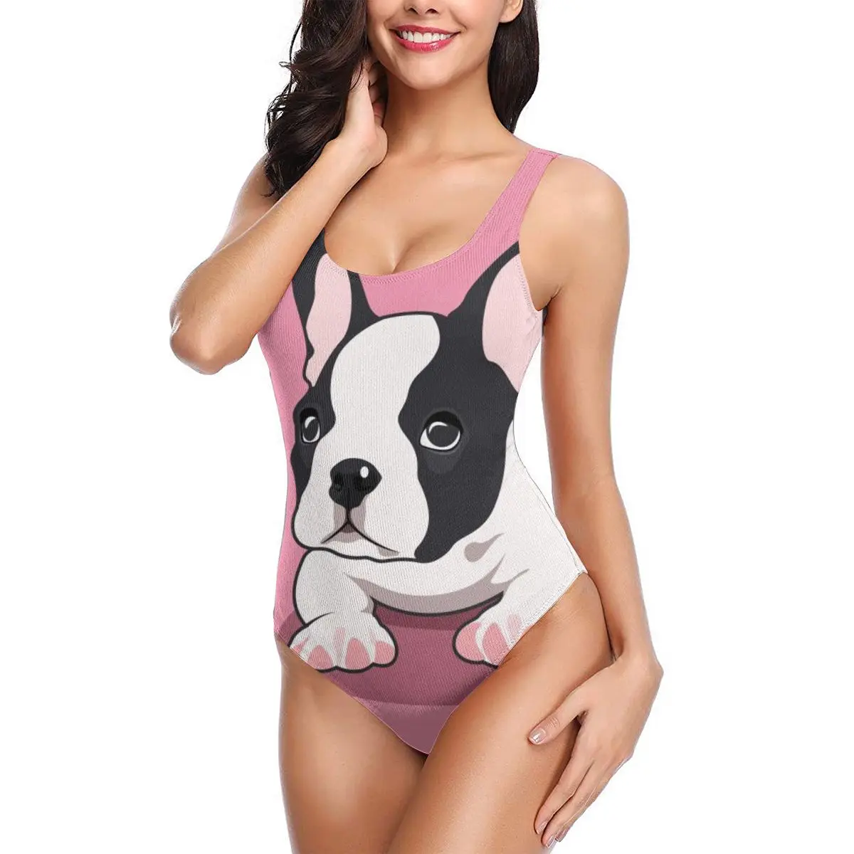2020 сексуальный купальник женский слитный пуш ап милый с французским бульдогом