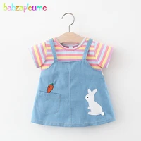 newborn summer clothes little girls clothing cartoon cute stripe cotton denim short sleeve baby dresses toddler dress 2009 1
