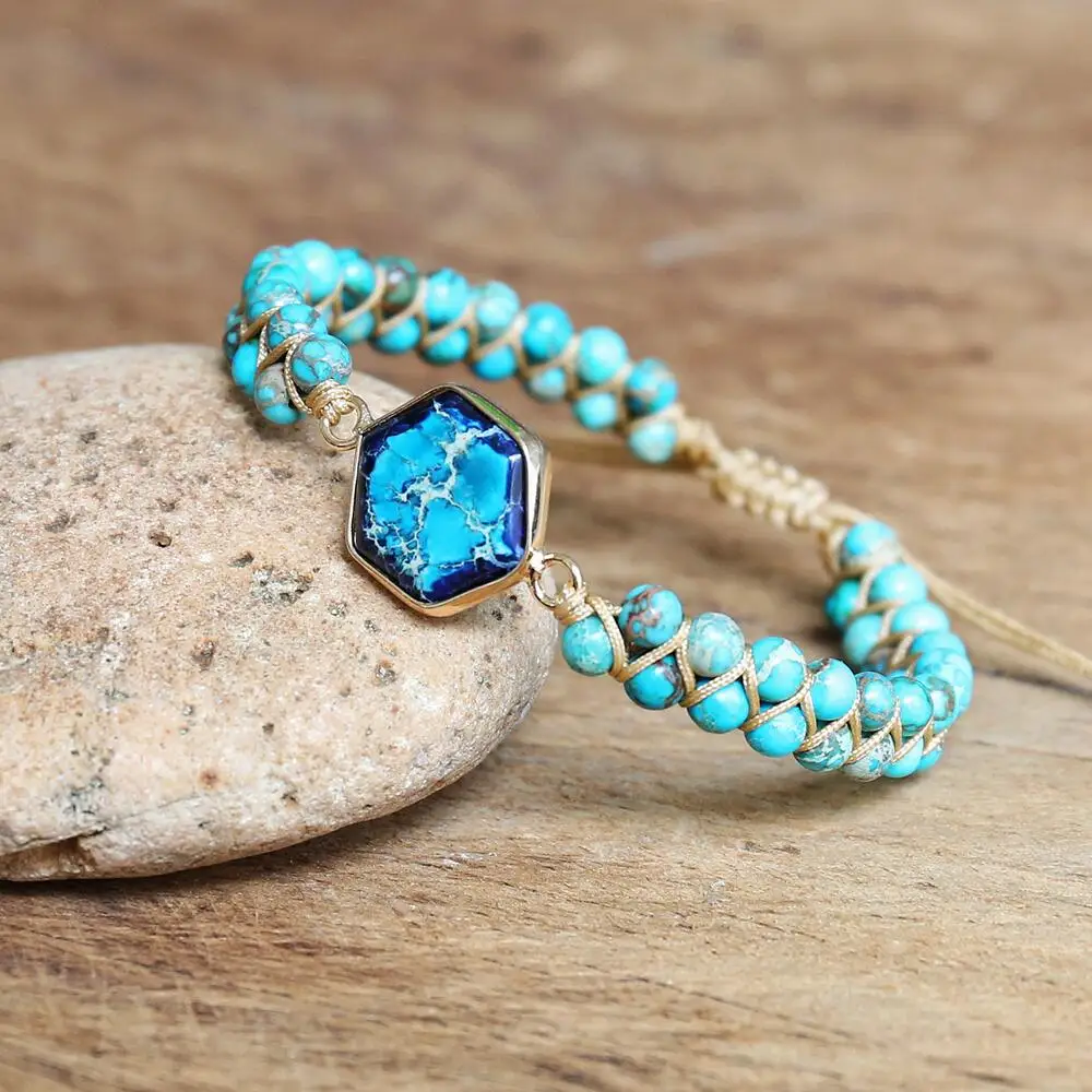 

Браслеты ручной работы с шармами, синий Императорский джапсер, плетеная нить, браслет дружбы в стиле бохо, женские и мужские ювелирные издел...