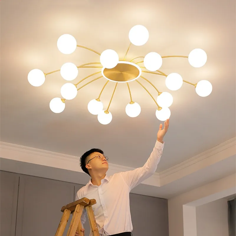 Светодиодная люстра медный потолочный светильник для гостиной столовой спальни