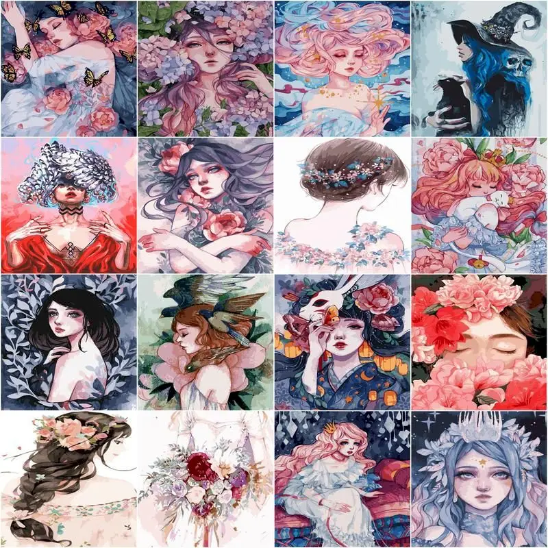 

GATYZTORY Painting By Numbers Flower Woman DIY Coloring By Numbers HandPainted Kits Drawing Canvas Pictures Figure Home Decor