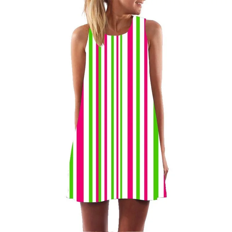 

Vintage O Neck Sleeveless Vest Sundresses Women Flowers A Line Slim Mini Beach Dress Front and Back Print Dress Vestidos