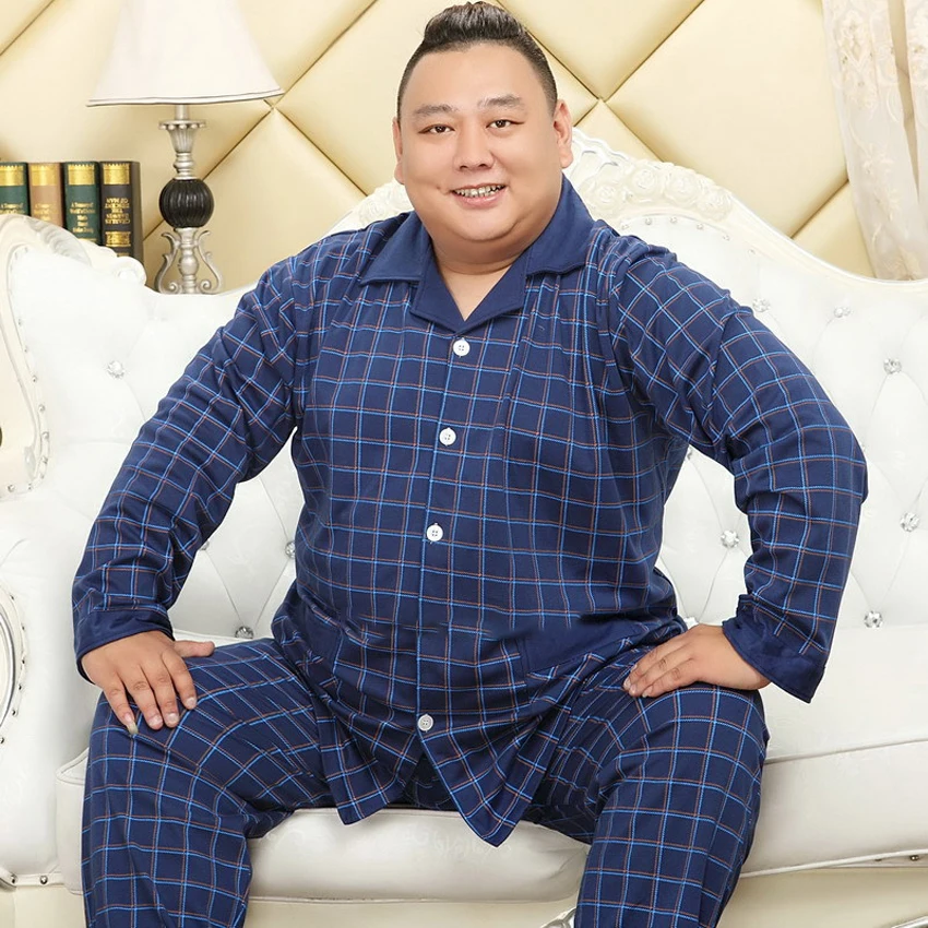 

Cotton Fall/Winter Lapel Cardigan Long Sleeve Men's Pajamas 5XL Plus Size Fatty Homewear Set Style Comfortable Cozy Lounge