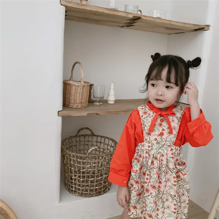 Корейский стиль Осеннее милое модное платье с цветочным рисунком для девочек