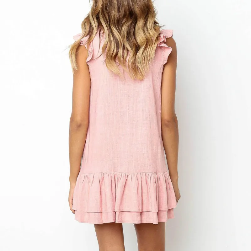 2019 сексуальное Плиссированное мини-платье с V-образным вырезом и пуговицами