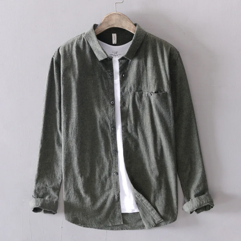 

new arrivals 2021 men's long sleeve casual shirts with pocket small turn down collar summer cotton shirts men green gray white
